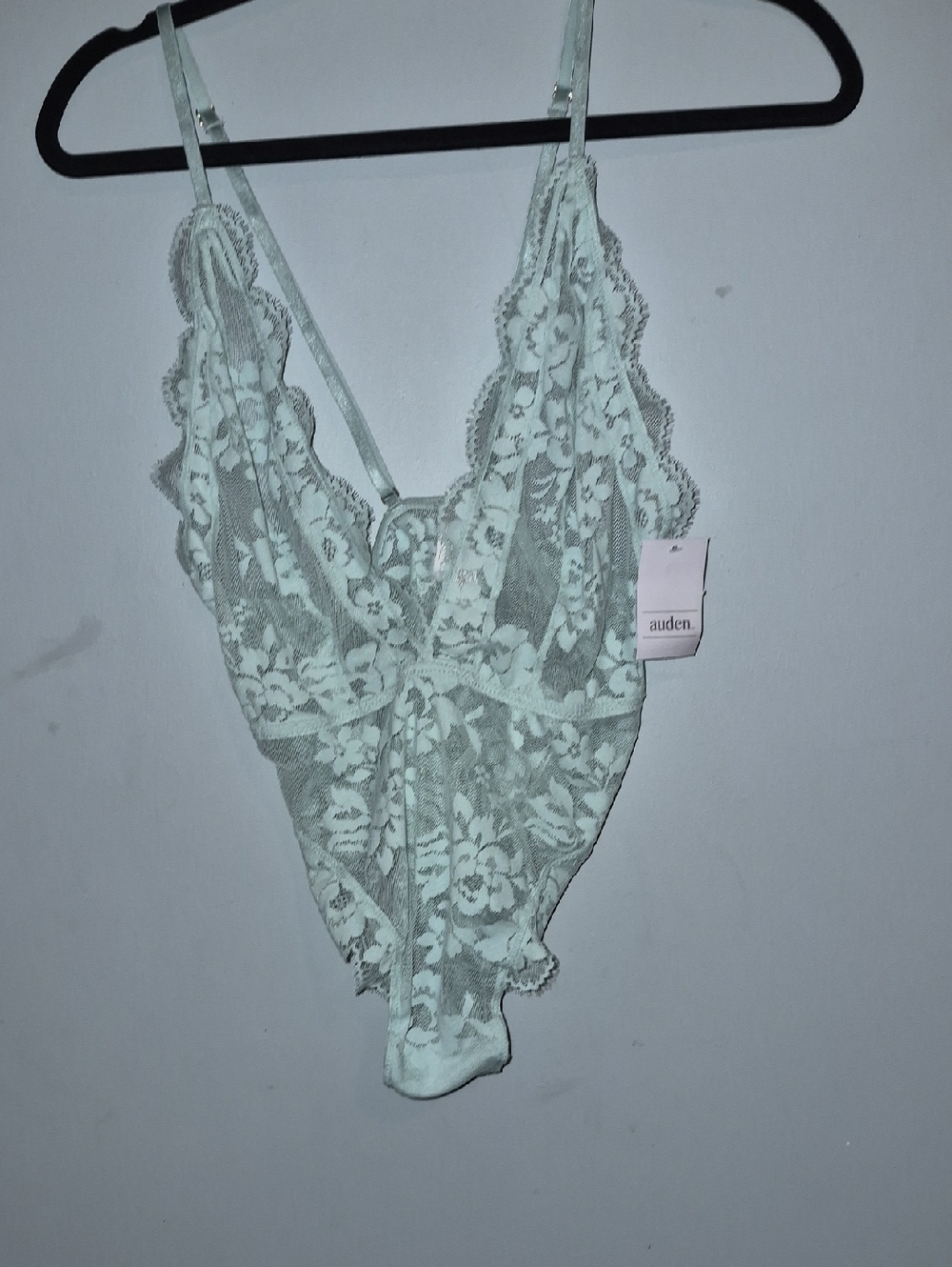 Auden Lace Plunge Bodysuit in Mint Green
